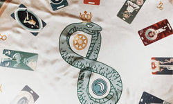 Arcana Iris Sacra Tarot Cloth: Day Edition - With tarot cards and closeup