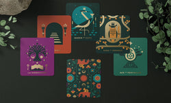 Tarot of the Velvet Moon - Tarot of the Velvet Moon: A bold, graphic and luxurious minature tarot deck. Sample card images with gold metallic ink printing on front and back.