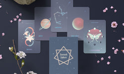 Seventh Sphere Astrology Oracle - Seventh Sphere Astrology Oracle: sampling of cards alongside sturdy magnetic cardboard box.