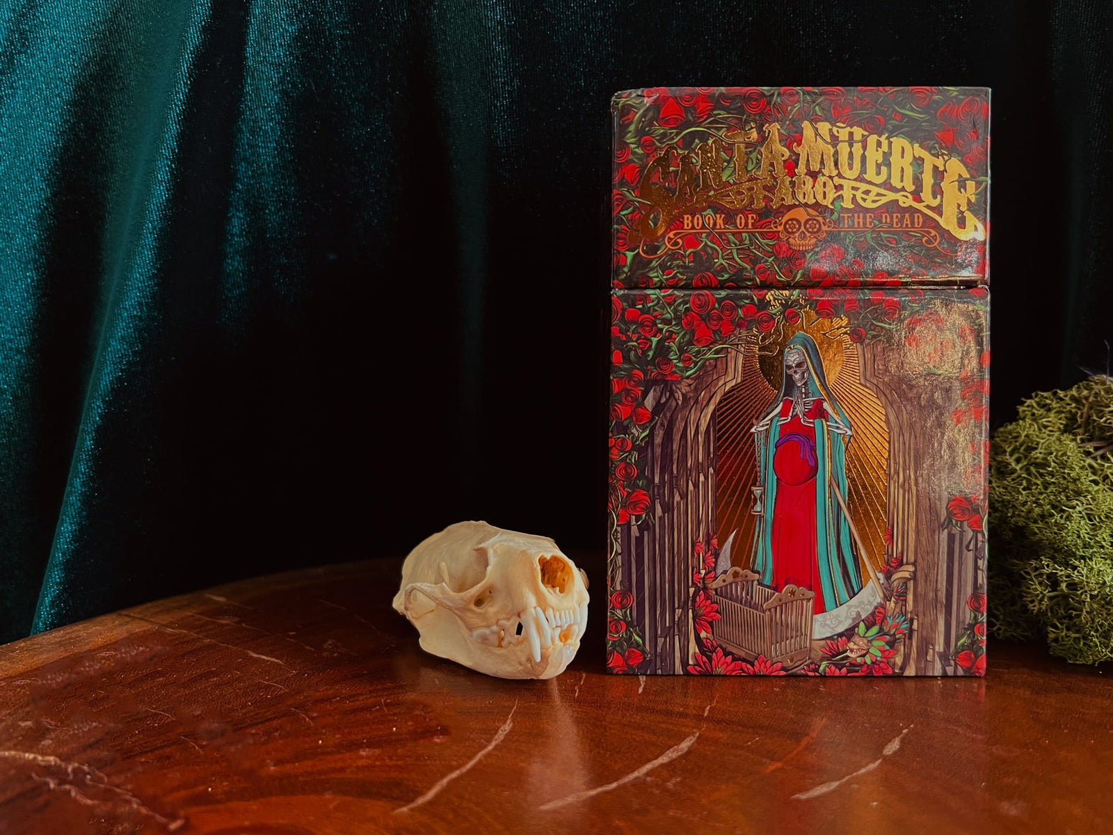 Rich with evocative imagery, the Santa Muerte tarot deck serves as a potent instrument for delving into the mystique surrounding the Day of the Dead and Santa Muerte. Published by Lo Scarabeo.