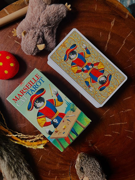 Marseille cat tarot tuck box and reversible backs