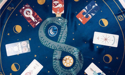 Arcana Iris Sacra Tarot Cloth: Night Edition - Altar cloth with tarot cards close up