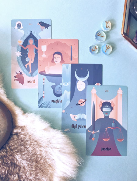 Seventh Sphere Tarot Deck - Full Bleed Cards - Modern and Minimalist Tarot de Marseille Deck with Rose Gold Foil Details and Gradient Pastels